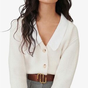 Maje Cream Cardigan with White Collar